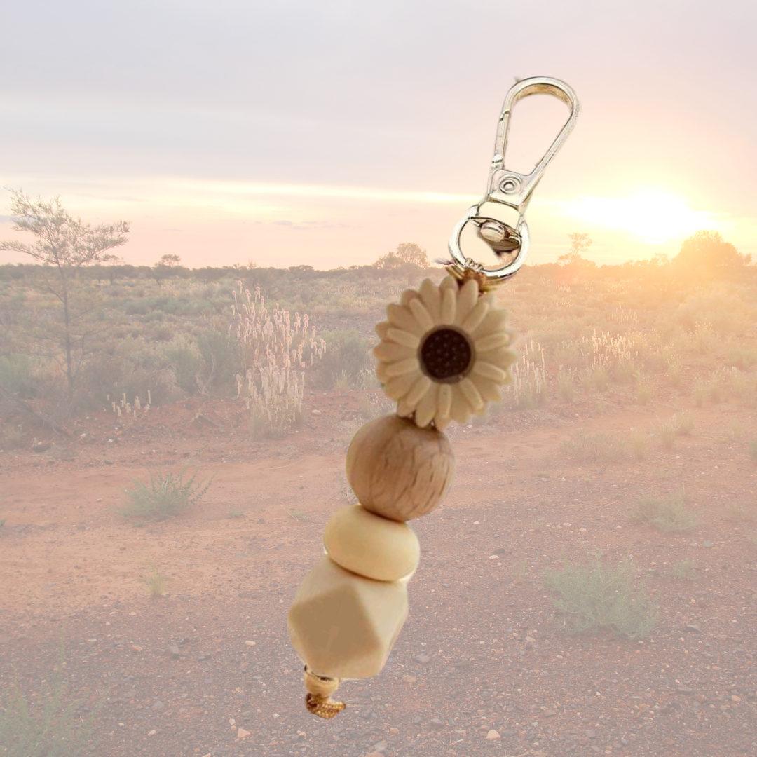 Sunburnt Country Clothing - Cream Sunflower Keyring