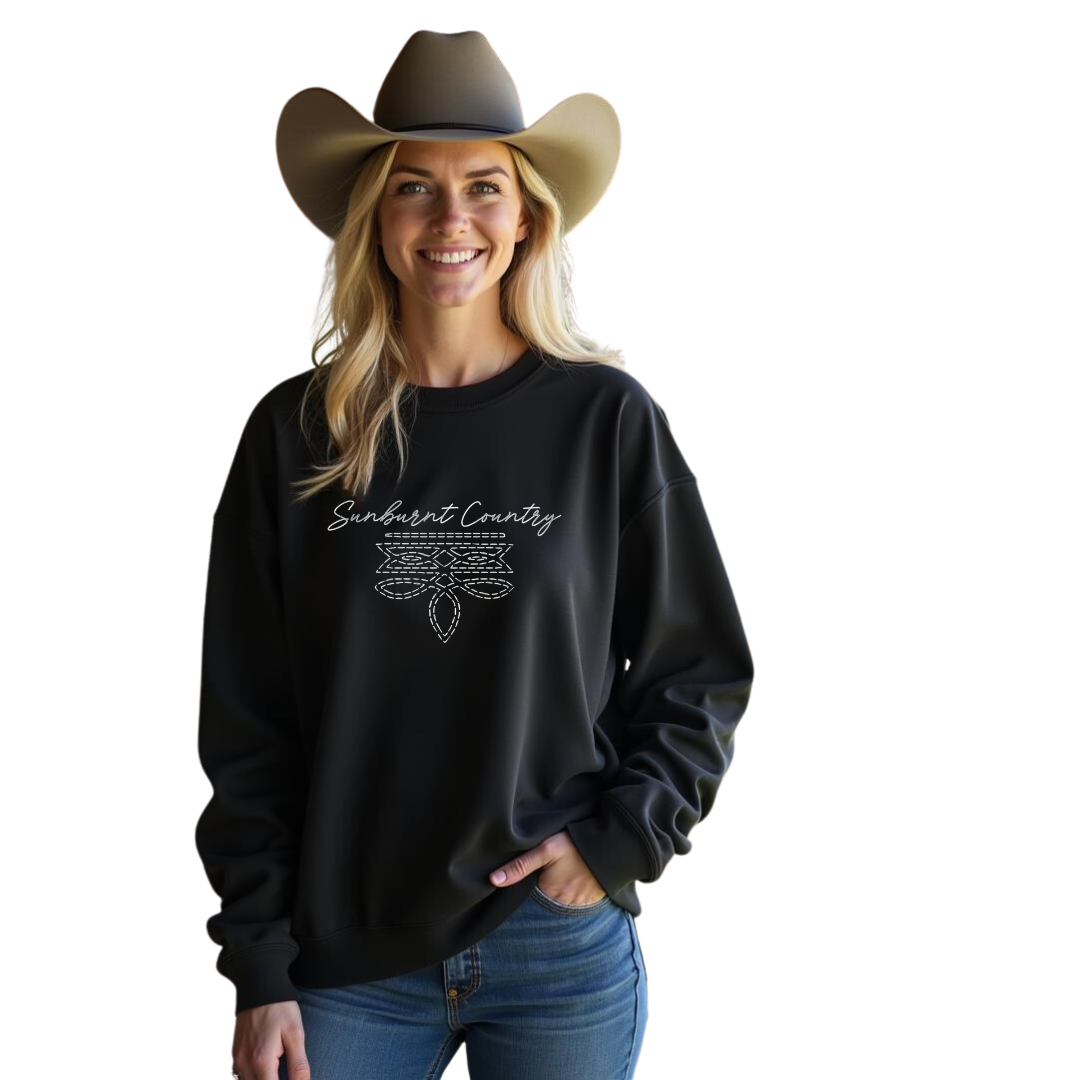 Sunburnt Country Clothing - Crewneck- Boot Stitch - Black/White