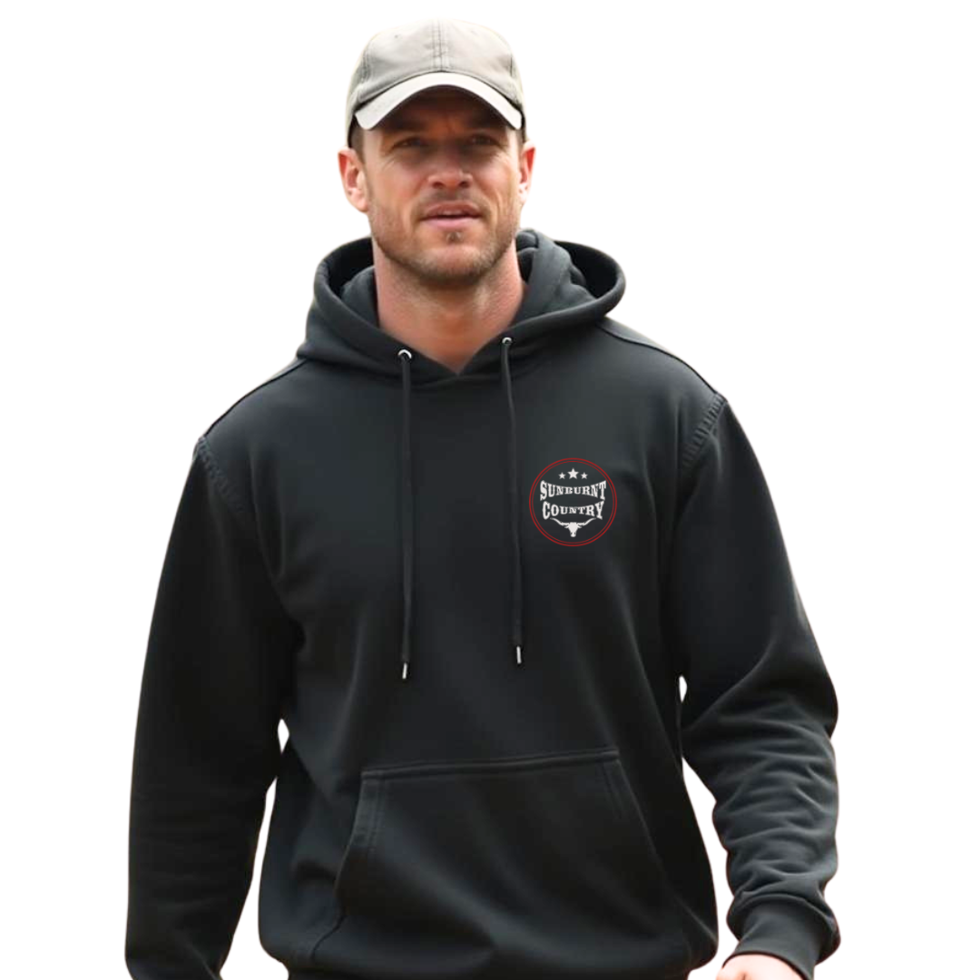 Sunburnt Country Clothing - Unisex Hoodie - Rugged Range - Black/Red