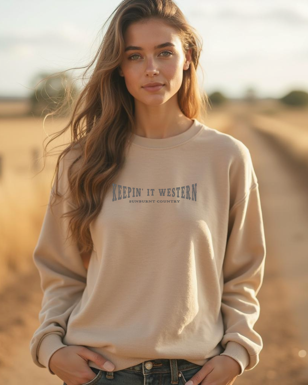 Sunburnt Country Clothing – Keepin' it Western | Country Crewneck Australia (sand)