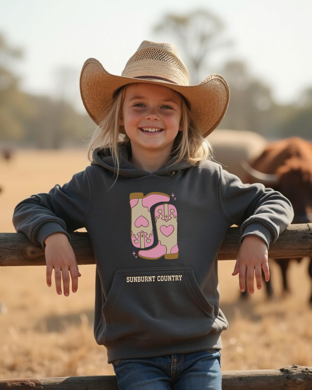 Sunburnt Country Clothing – Western Boots Girls Hoodie | Country Kids Wear