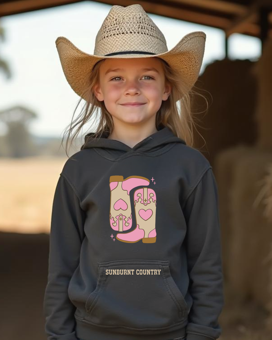 Sunburnt Country Clothing – Western Boots Girls Hoodie | Country Kids Wear