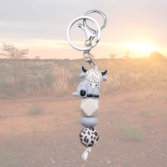Sunburnt Country Clothing - Highland Cow Keyring - Blue/Grey