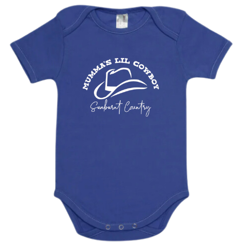 Sunburnt Country Kid - Baby Romper - Mumma's/Daddy's Lil Cowboy - Dark Blue