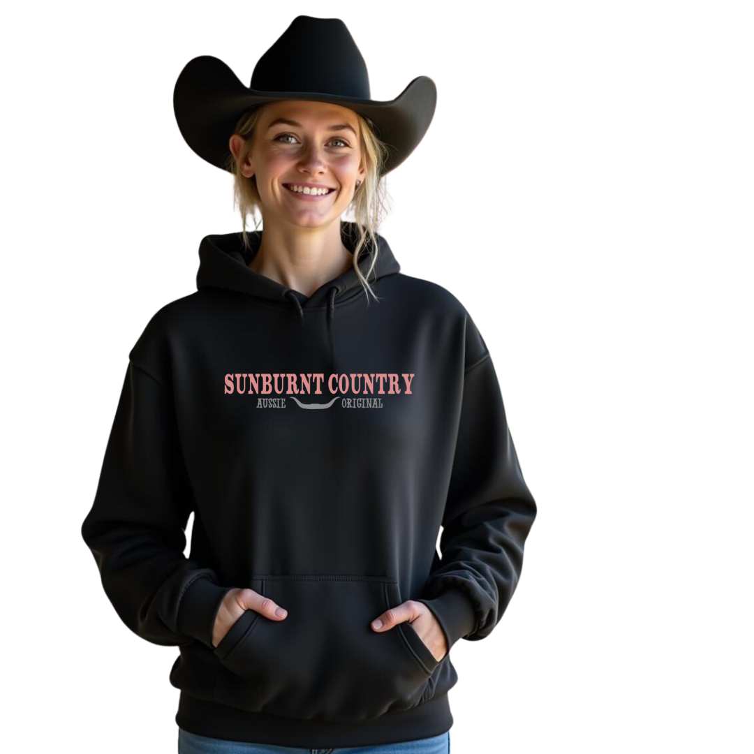 Sunburnt Country Clothing - Hoodie - Rugged Outback - Pink logo