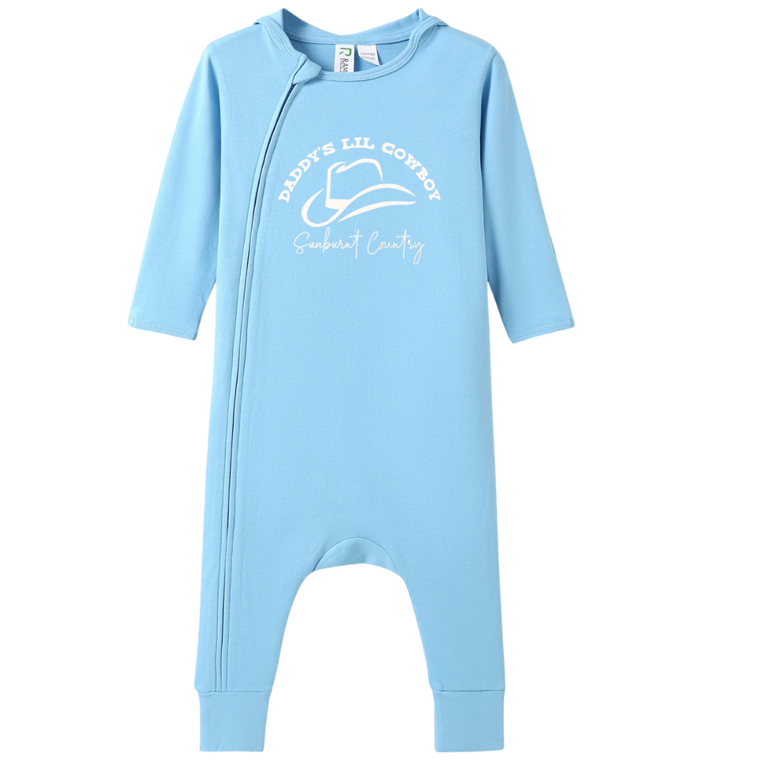 Sunburnt Country Clothing - Baby Romper - Long Sleeve - Daddy's Lil Cowboy - Light Blue