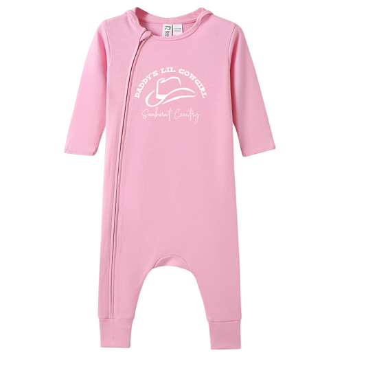 Sunburnt Country Clothing - Baby Romper - Long Sleeve - Daddy's Lil Cowgirl - Pink