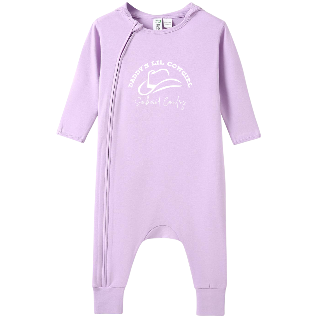 Sunburnt Country Clothing - Baby Romper - Long Sleeve - Daddy's Lil Cowgirl - Lilac