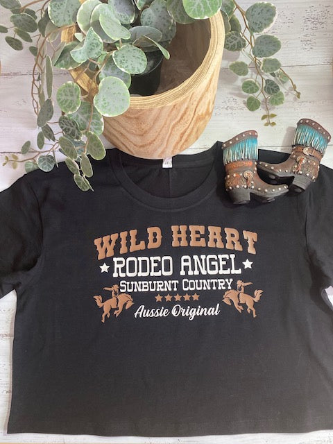 Sunburnt Country Clothing - Ladies Crop Tee - Wild Heart Rodeo Angel