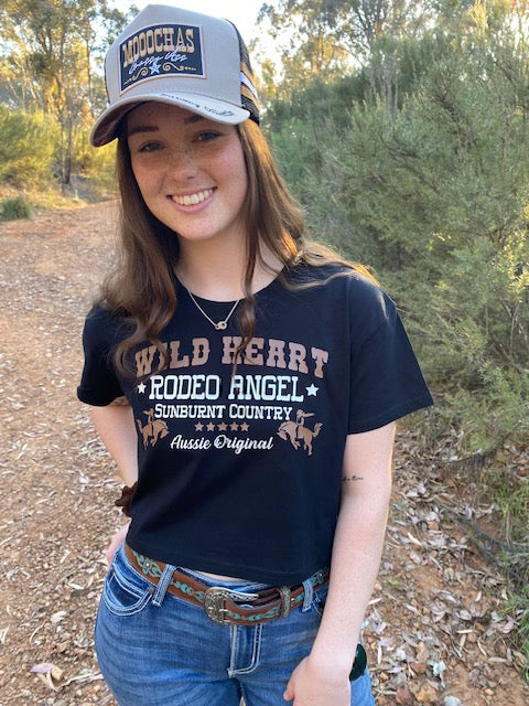 Sunburnt Country Clothing - Ladies Crop Tee - Wild Heart Rodeo Angel