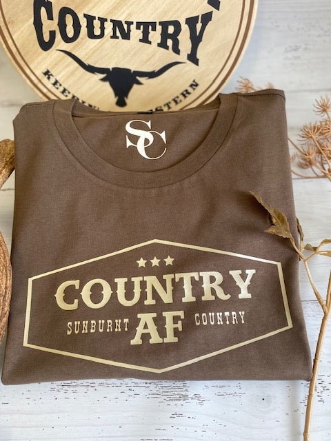 Sunburnt Country Clothing - Ladies Tee - Country AF - Walnut