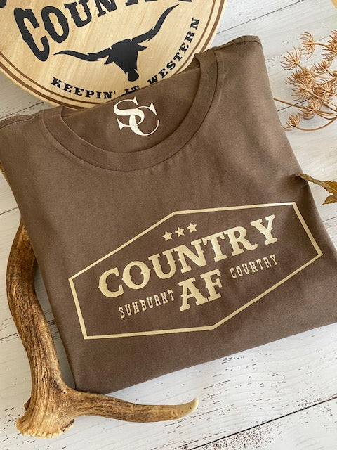 Sunburnt Country Clothing - Ladies Tee - Country AF - Walnut