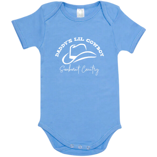 Sunburnt Country Kid - Baby Romper - Mumma's/Daddy's Lil Cowboy - Light Blue