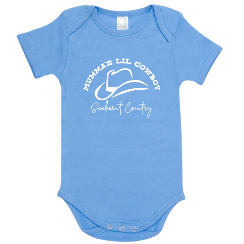 Sunburnt Country Kid - Baby Romper - Mumma's/Daddy's Lil Cowboy - Light Blue