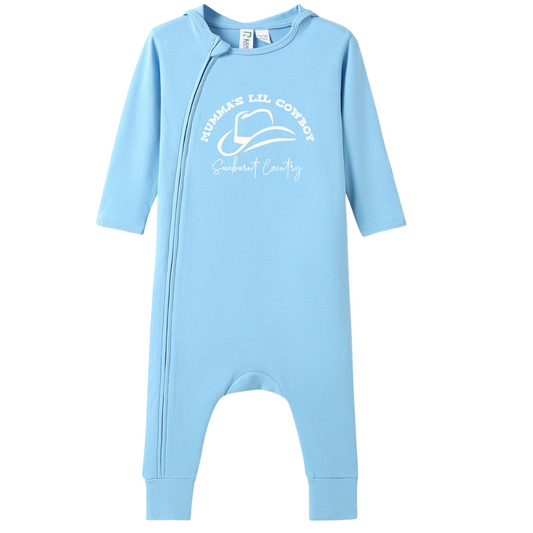 Sunburnt Country Clothing - Baby Romper - Long Sleeve - Mumma's Lil Cowboy - Light Blue