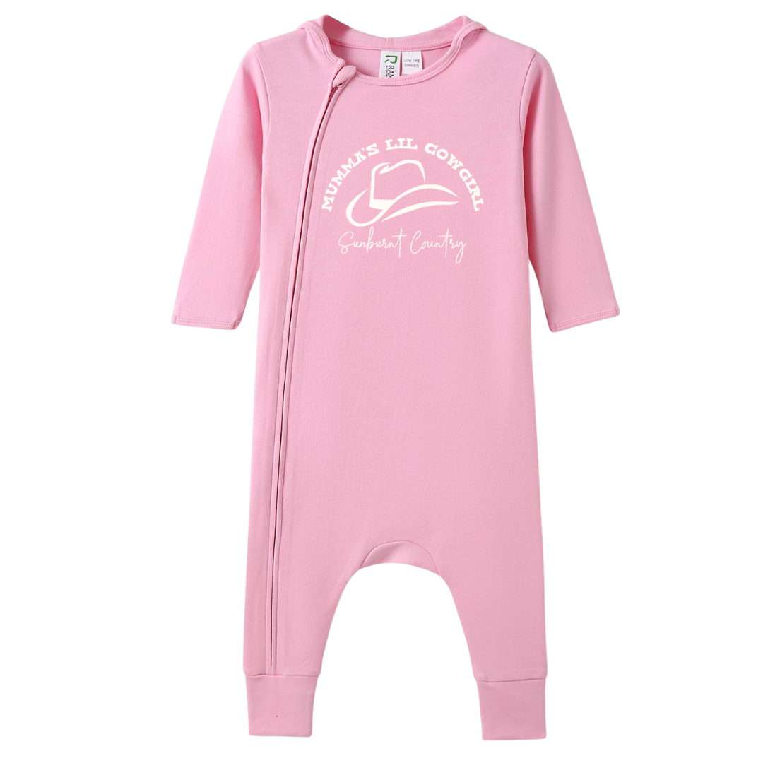 Sunburnt Country Clothing - Baby Romper - Long Sleeve - Mumma's Lil Cowgirl - Pink