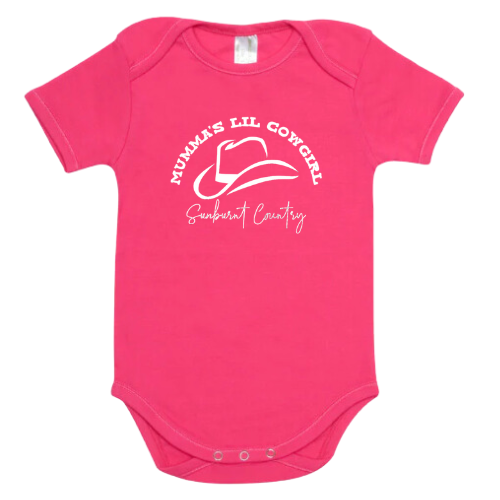 Sunburnt Country Kid - Baby Romper - Mumma's/Daddy's Lil Cowgirl - Pink