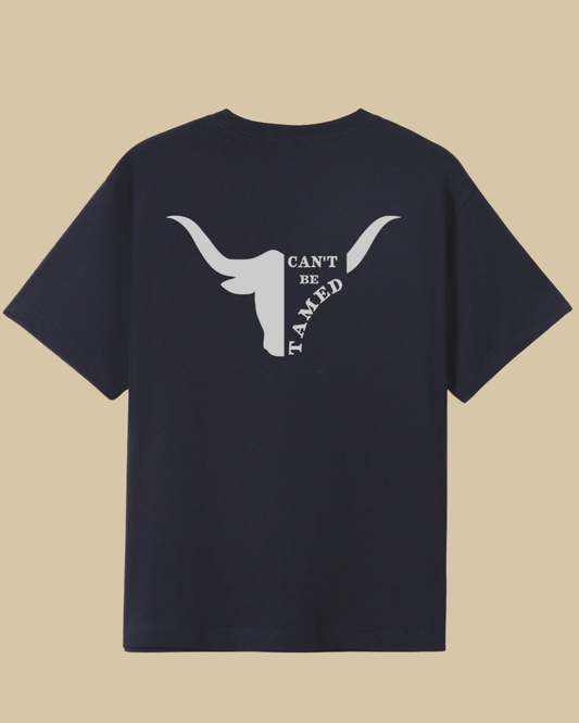 Back of Navy boys country western t-shirt with skull and text design by Sunburnt Country Clothing, Australian kids country clothing