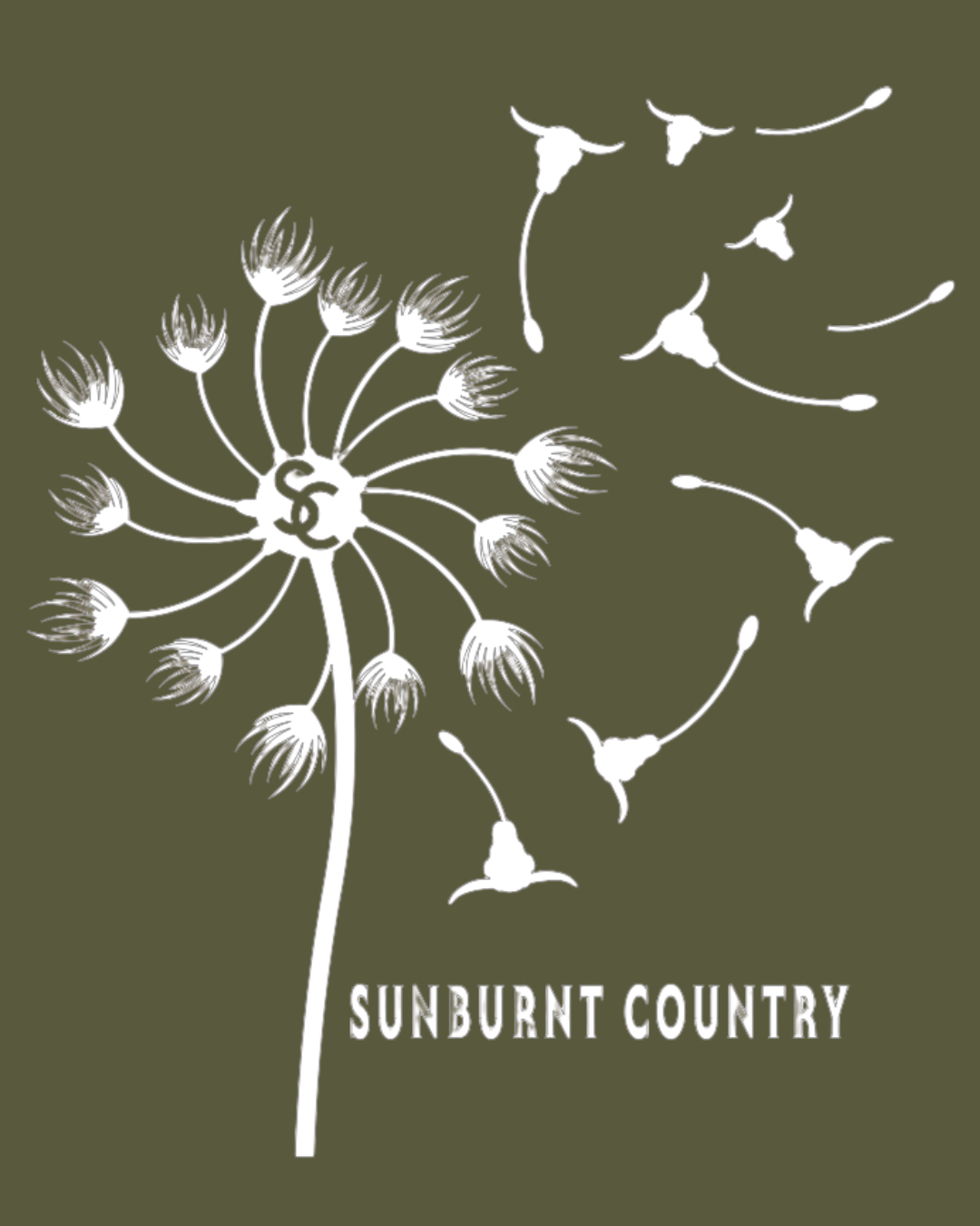 Sunburnt Country Clothing dandelion tee khaki country t-shirt close up back print