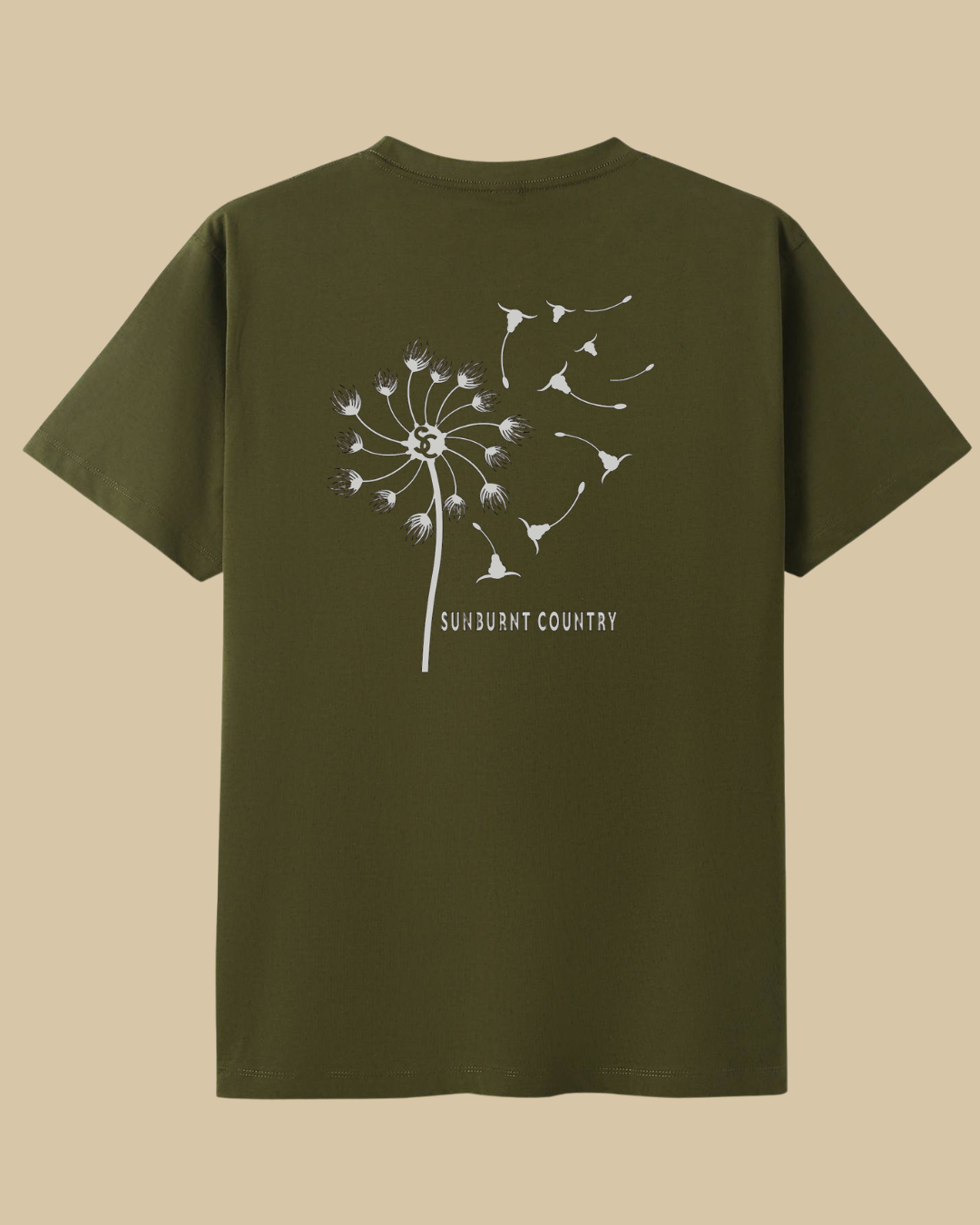 Sunburnt Country Clothing dandelion tee khaki country t-shirt back print