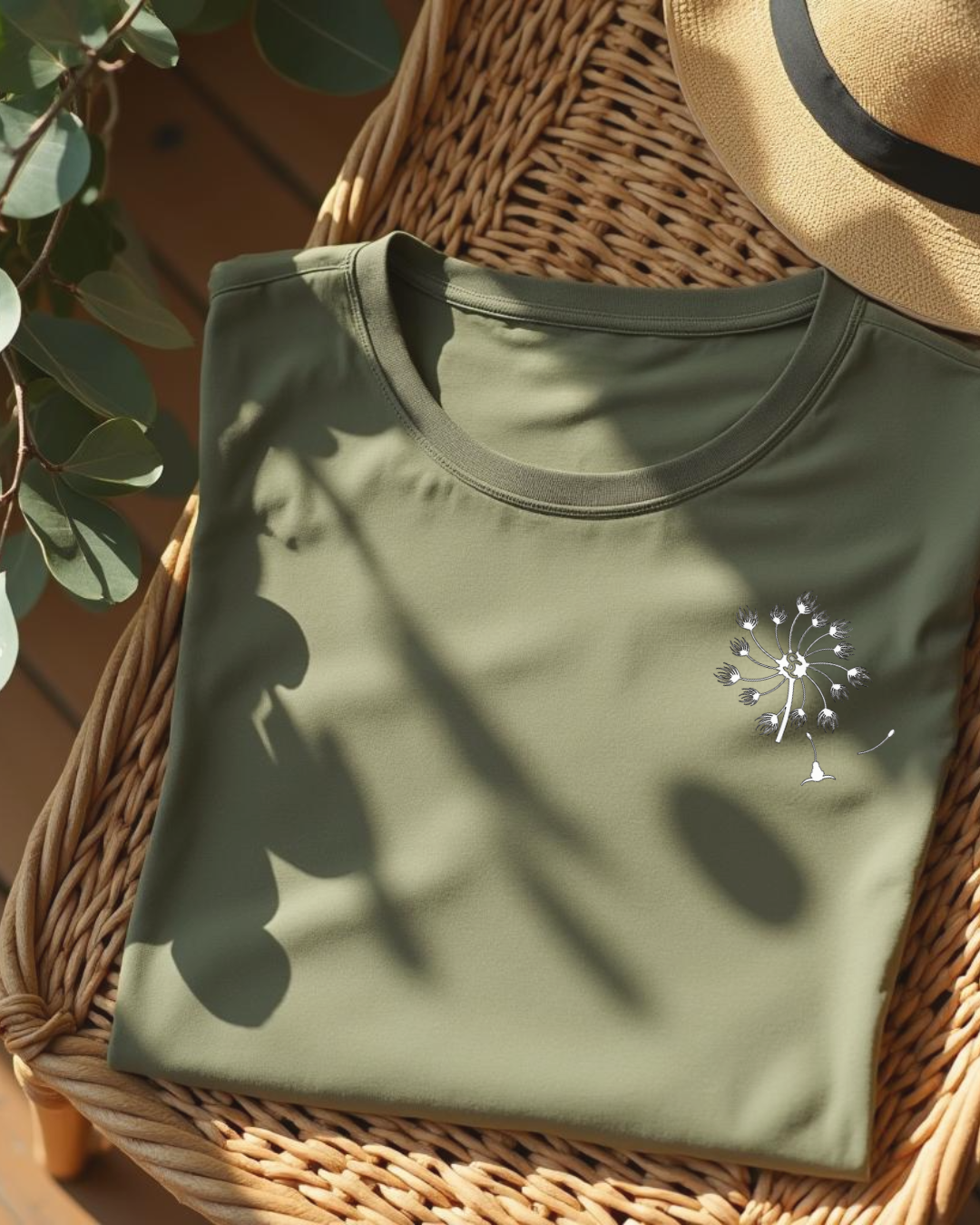 Sunburnt Country Clothing dandelion tee khaki country t-shirt flat lay front print