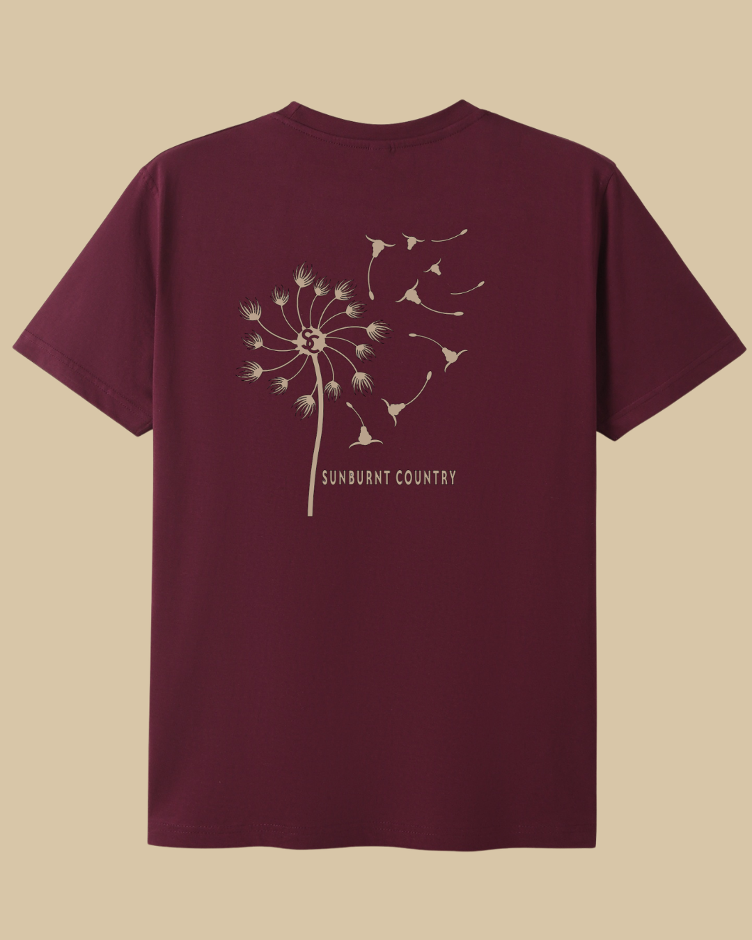 Sunburnt Country Clothing dandelion tee maroon country t-shirt back print