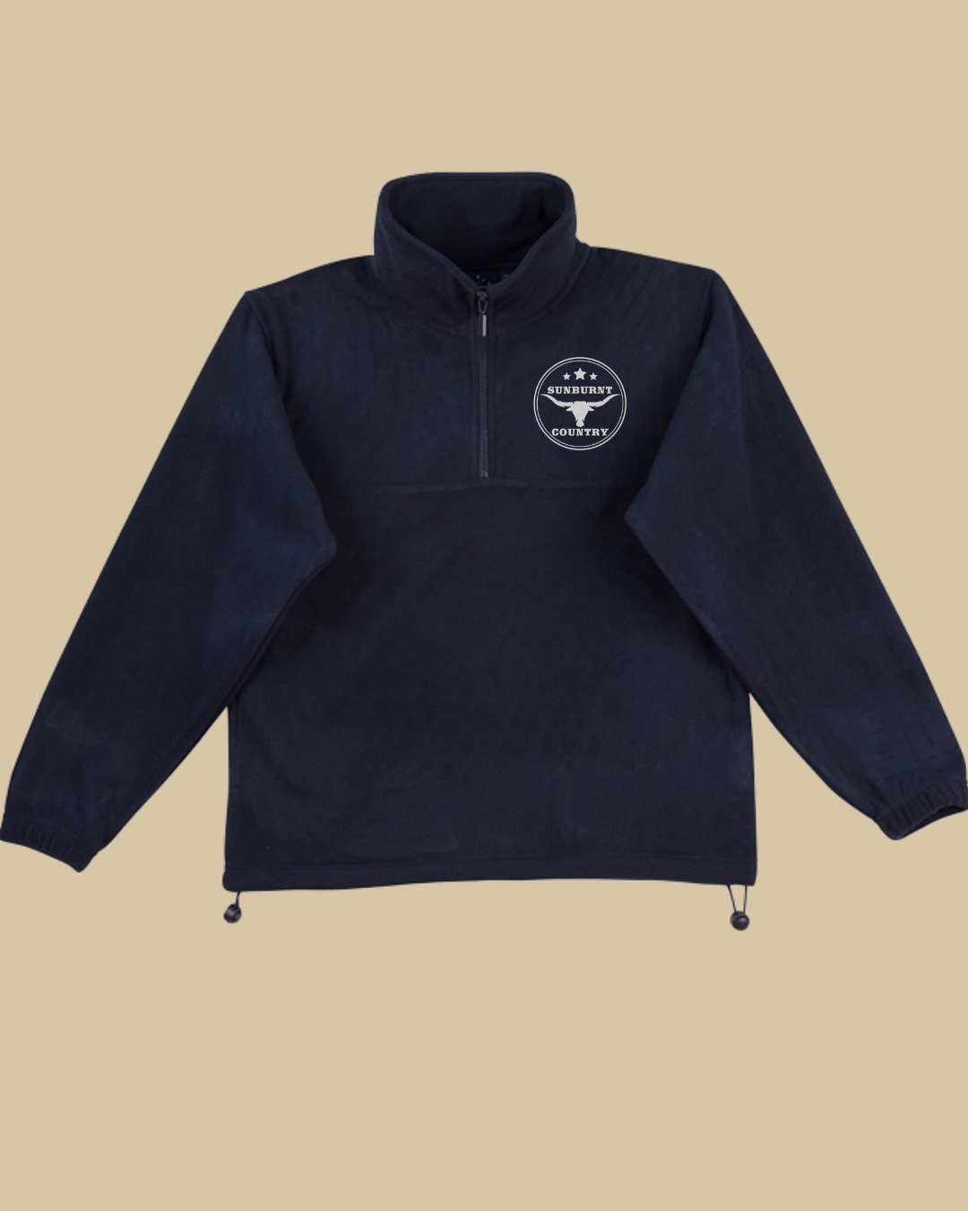 Sunburnt Country Clothing Polar Fleece jumper Navy blue with a longhorn logo 