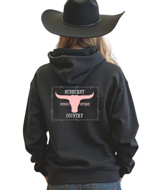 Sunburnt Country Clothing - Hoodie - Rugged Outback - Pink logo