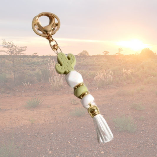 Sunburnt Country Clothing - Cactus Keyring - Sage Green