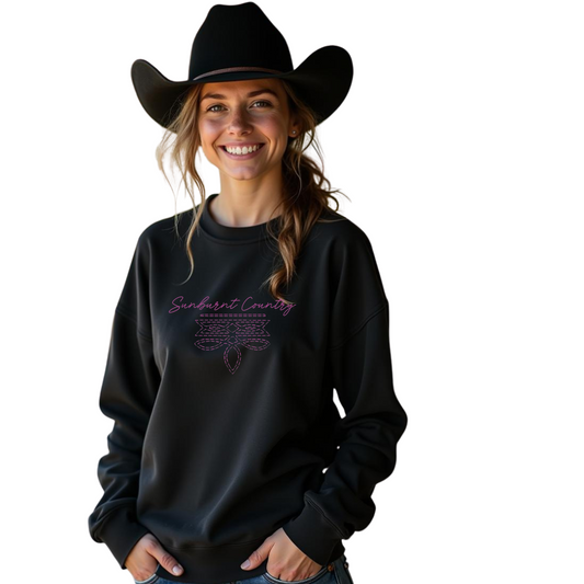 Sunburnt Country Clothing - Crewneck- Boot Stitch - Black/Pink