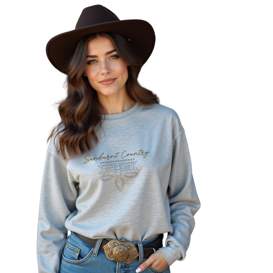 Sunburnt Country Clothing - Crewneck- Boot Stitch - Light grey/Brown