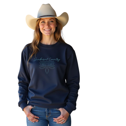 Sunburnt Country Clothing - Crewneck- Boot Stitch - Navy/Turquoise