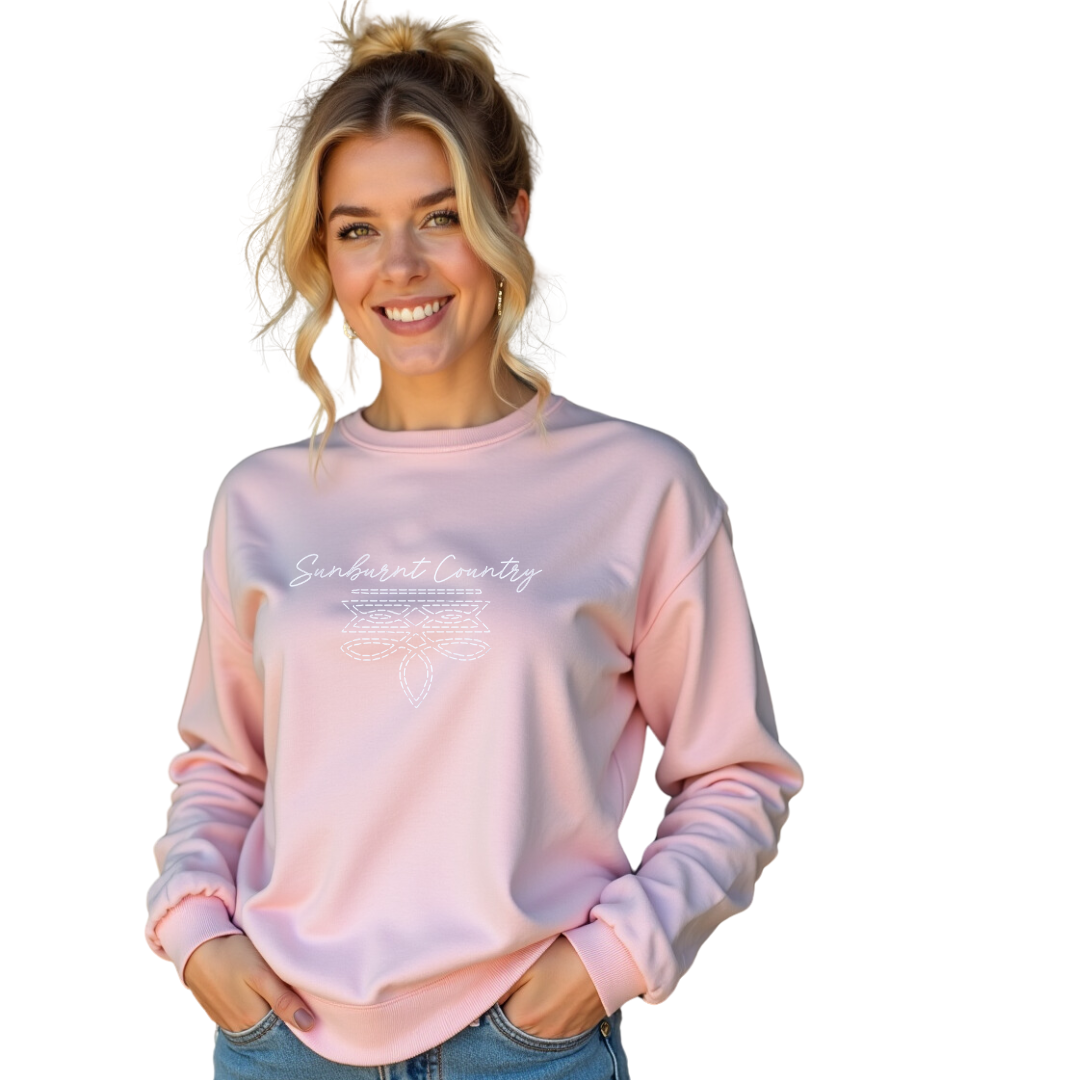 Sunburnt Country Clothing - Crewneck- Boot Stitch - Pink/White
