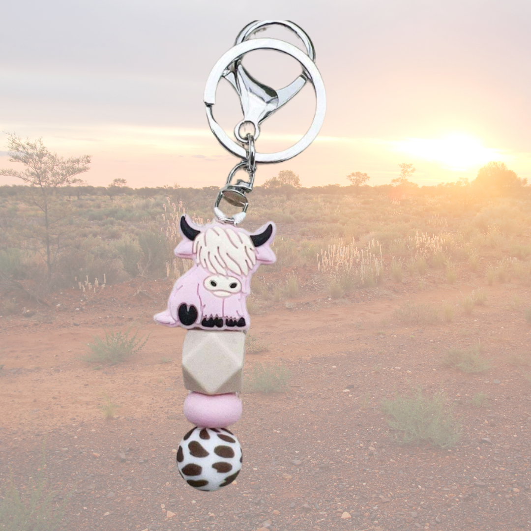 Sunburnt Country Clothing - Highland Cow Keyring - Pink