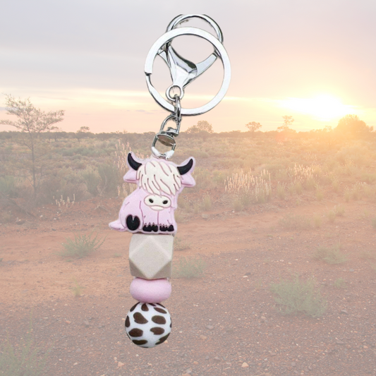 Sunburnt Country Clothing - Highland Cow Keyring - Pink