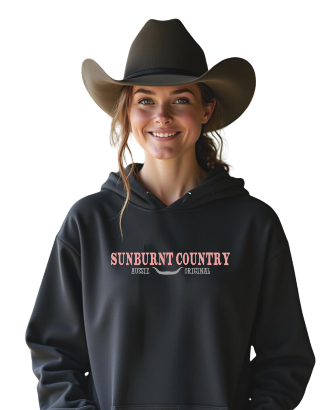 Sunburnt Country Clothing - Hoodie - Rugged Outback - Pink logo