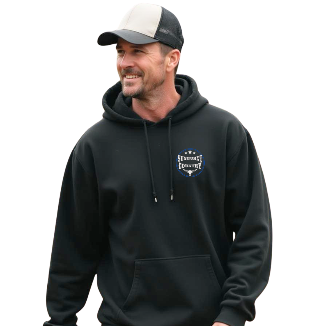 Sunburnt Country Clothing - Unisex Hoodie - Rugged Range - Black/Blue