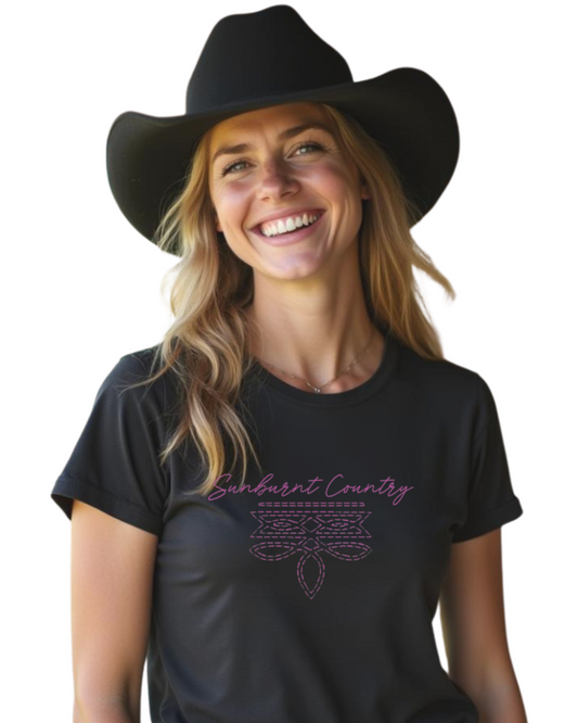 Sunburnt Country Clothing - Ladies Tee - Boot Stitch - Pink