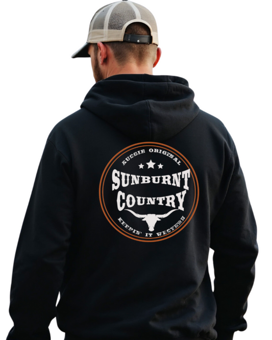 Sunburnt Country Clothing - Unisex Hoodie - Rugged Range - Black/Texas Orange