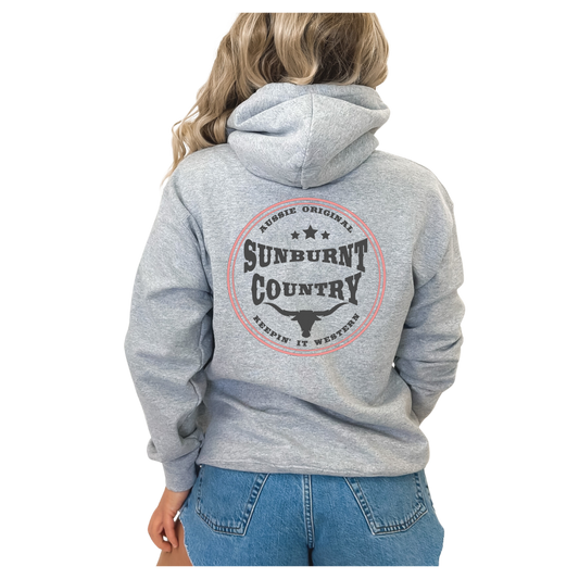 Sunburnt Country Clothing - Unisex - Hoodie - Rugged Range - Grey/Pink