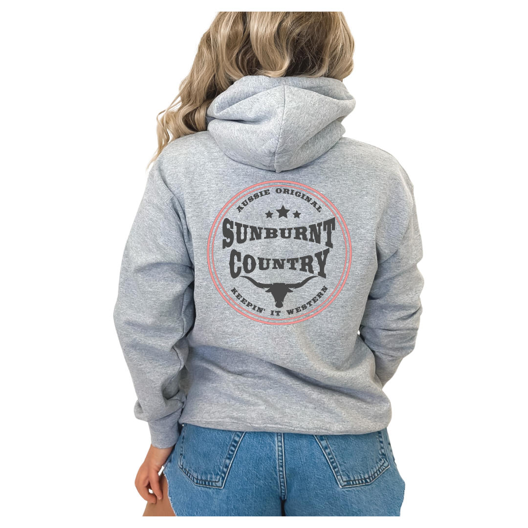 Sunburnt Country Clothing - Unisex - Hoodie - Rugged Range - Grey/Pink