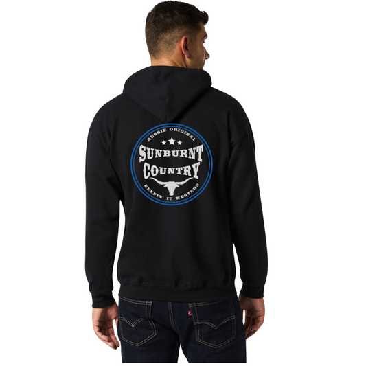 Sunburnt Country Clothing - Unisex Hoodie - Rugged Range - Black/Blue