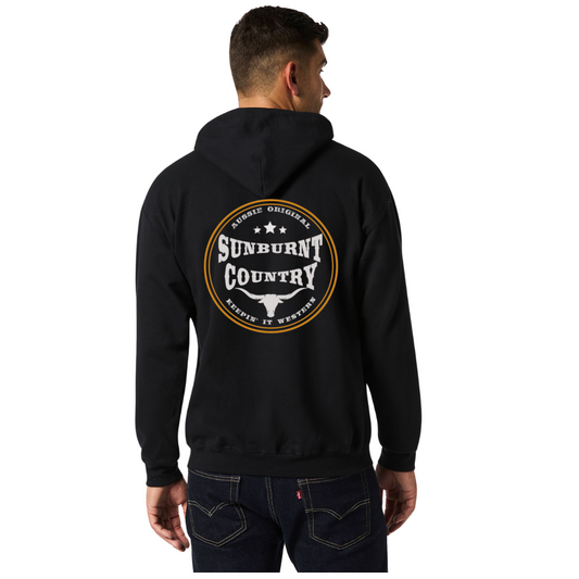 Sunburnt Country Clothing - Unisex Hoodie - Rugged Range - Black/Texas Orange