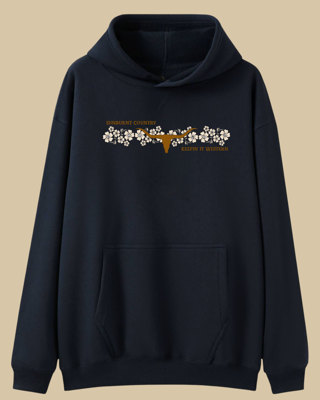 Sunburnt Country Clothing - Floral Longhorn - Brown flowers | Country Hoodie Australia