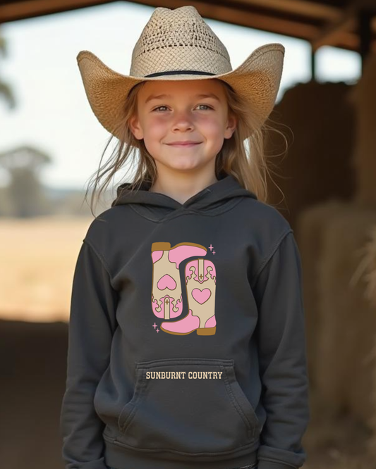 Sunburnt Country Clothing – Western Boots Girls Hoodie | Country Kids Wear